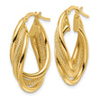 14ky Polished Textured & Intertwined Oval Hoop Earrings