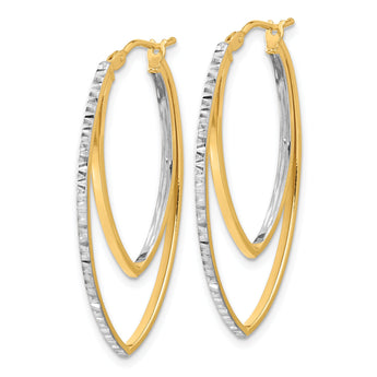 14K Polished and Rhodium Diamond-cut V Shape Hoop Earrings