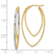 14K Polished and Rhodium Diamond-cut V Shape Hoop Earrings