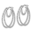 14K White Gold Polish and Textured Double Circle Hoop Earrings