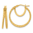 14K Polished and Textured Double Circle Hoop Earrings
