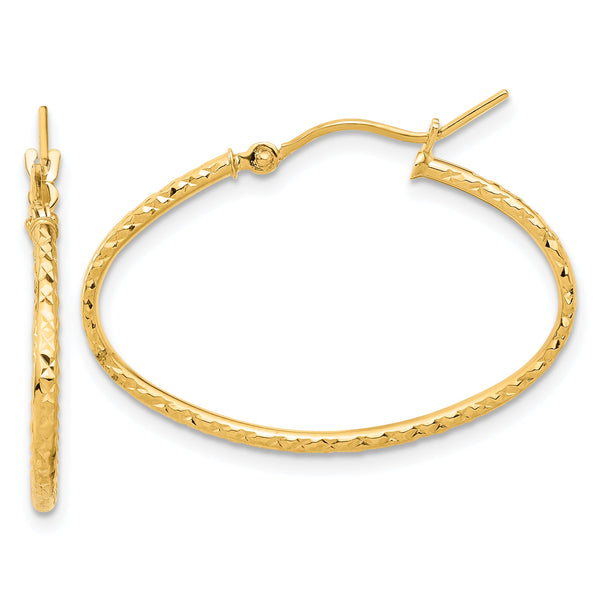 14k Polished and D/C 1.50mm Oval Hoop Earrings