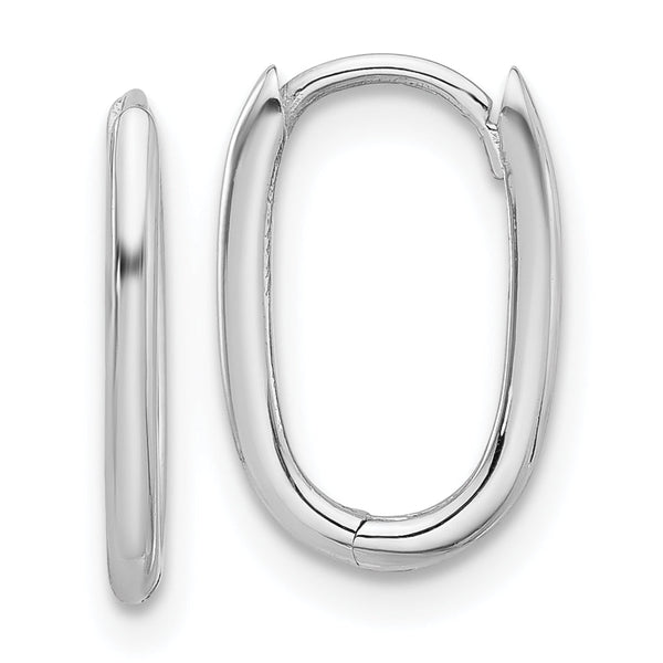 14K White Gold Polished Oval Hinged Hoop Earrings