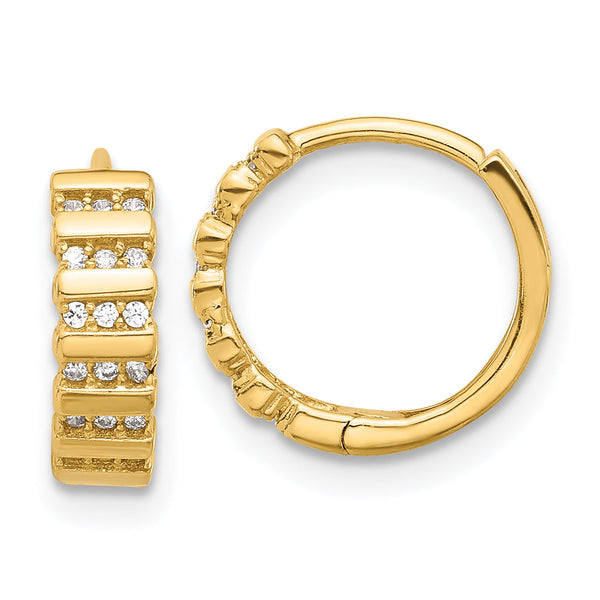 14K Polished CZ Hinged Hoop Earrings