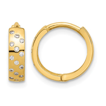 14K Polished CZ Hinged Hoop Earrings - Birthstone Company