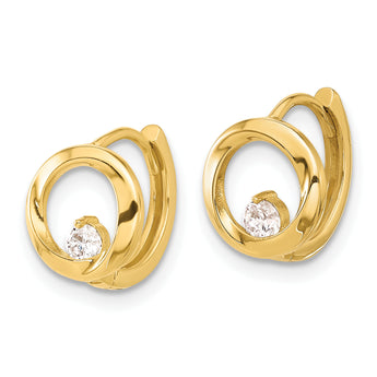 14K Polished CZ Circle Hoop Earrings