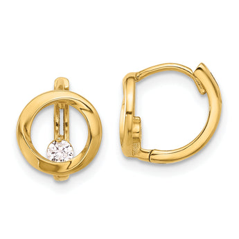 14K Polished CZ Circle Hoop Earrings