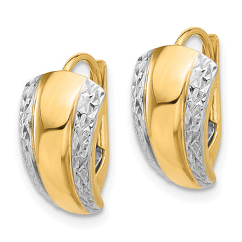 14K with White Rhodium Polished and Diamond-cut Leverback Earrings