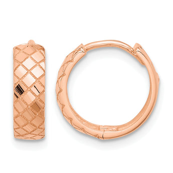 14K Rose Gold Polished and Etched Hinged Hoop Earrings - Birthstone Company