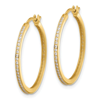 14K Polished CZ 1.5mm Large Hoop Earrings
