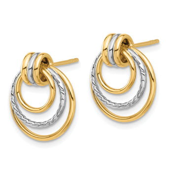 14K Two-tone Polished Circle Drop Post Earrings