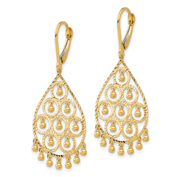 14K Polished and Diamond-cut Chandelier Style Dangle Earrings