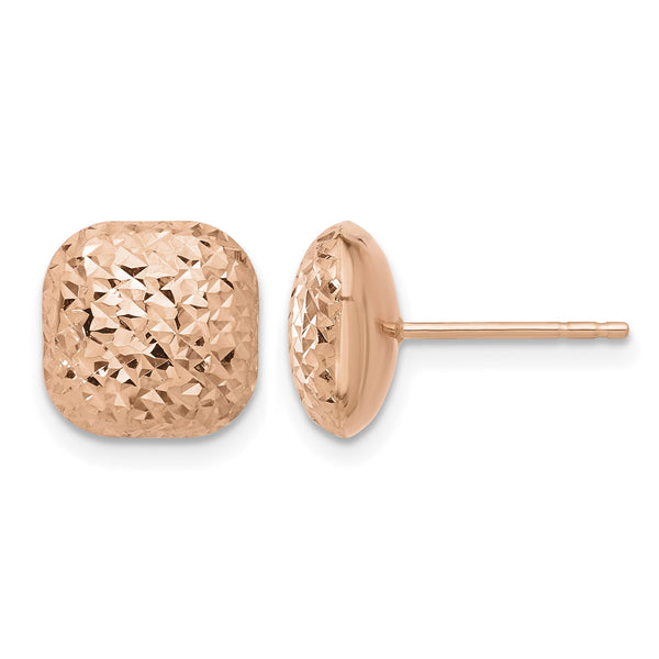 14K Rose Gold Polished Diamond-cut 10mm Puffed Square Post Earrings - Birthstone Company