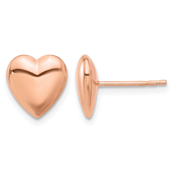 14K Rose Gold Polished Puffed Heart Post Earrings - Birthstone Company