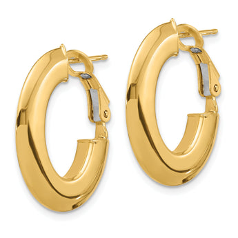 14K Polished Knife Edge Oval Hoop Omega Back Earrings