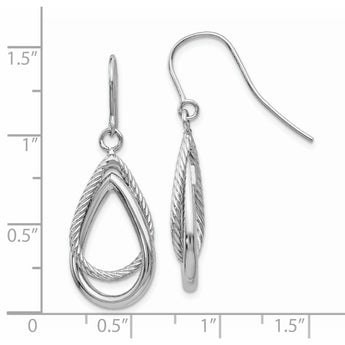 14K White Gold Polished and Textured Teardrop Shepherd Hook Earrings - Birthstone Company