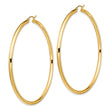 14k Polished 3x70mm Lightweight Round Tube Hoop Earrings