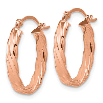 14K Rose Gold 3mm Patterned Oval Hoop Earrings - Birthstone Company