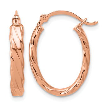 14K Rose Gold 3mm Patterned Oval Hoop Earrings - Birthstone Company