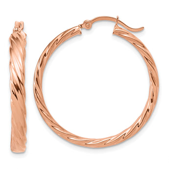 14K Rose Gold Large 3mm Patterned Hoop Earrings - Birthstone Company