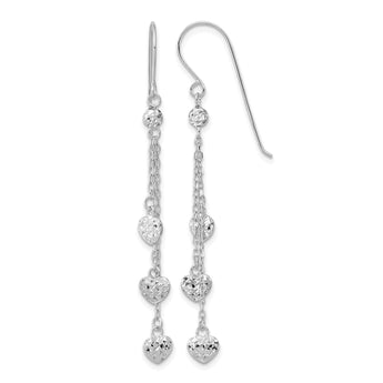 14k White Gold D/C Triple Heart Dangle Shepherd Hook Earrings - Birthstone Company