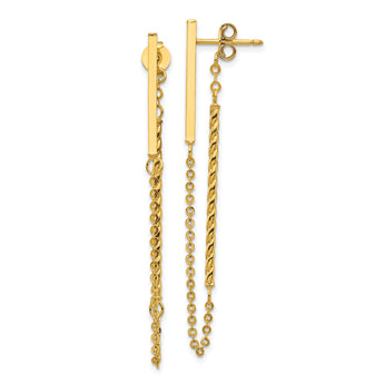 14k Polished and Twisted Bar w/Chain Post Earrings