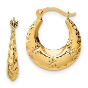 14k Textured Stamped Hoop Earrings