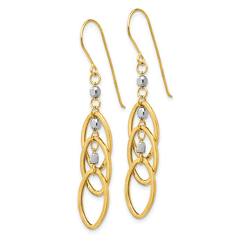 14k Two-tone Oval Beaded Dangle Earrings