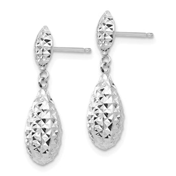 14k White Gold Diamond-cut Puff Teardrop Dangle Earrings - Birthstone Company