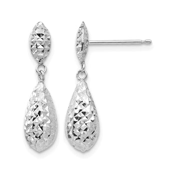 14k White Gold Diamond-cut Puff Teardrop Dangle Earrings - Birthstone Company