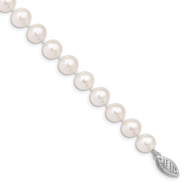 14k White Gold 7-8mm White Near Round Freshwater Cultured Pearl 7.5 inch Bracelet - Birthstone Company