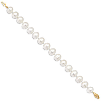 14k 11-12mm White Near Round Freshwater Cultured Pearl Bracelet - Birthstone Company