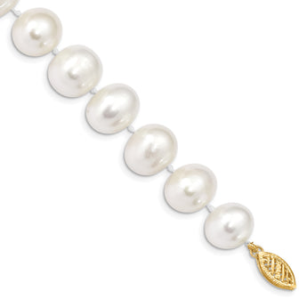 14k 11-12mm White Near Round Freshwater Cultured Pearl Bracelet - Birthstone Company