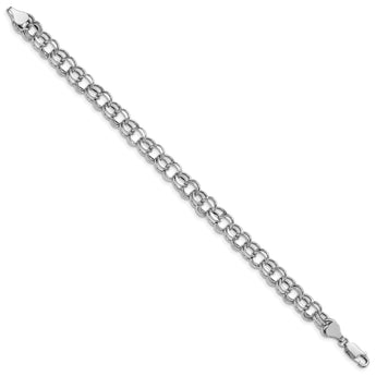 14k White Gold Lite 7.5mm Double Link Charm Bracelet