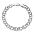 14k White Gold Lite 8mm Triple Link Charm Bracelet