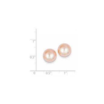 14K 11-12mm Pink Button FW Cultured Pearl Stud Post Earrings