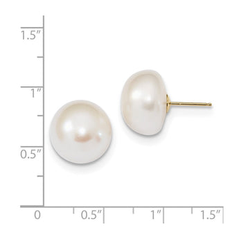14K 13-14mm White Button Freshwater Cultured Pearl Post Earrings