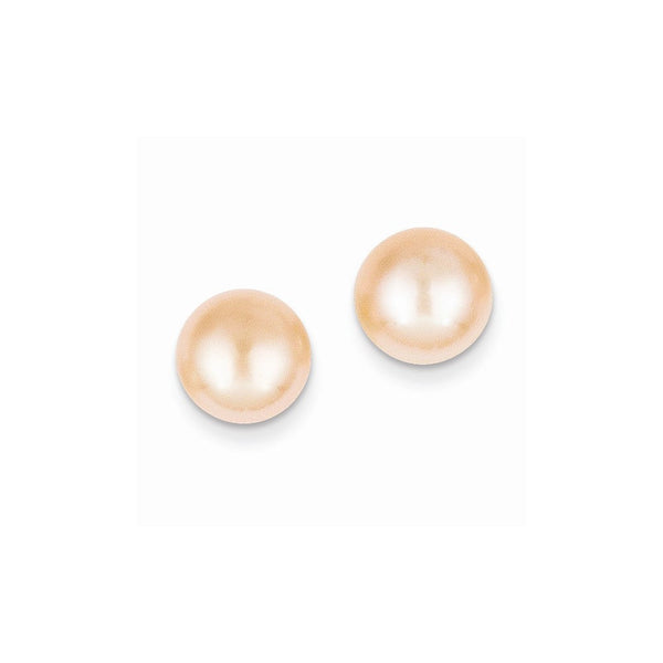 14K 9-10mm Pink Button FW Cultured Pearl Stud Post Earrings