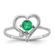 14K White Gold Rhodium Plated Ring with 4mm Emerald and 1.10mm Diamond, Size 6