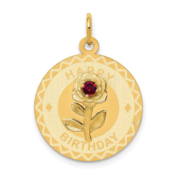 14K HAPPY BIRTHDAY Disc Charm with CZ Flower - Birthstone Company