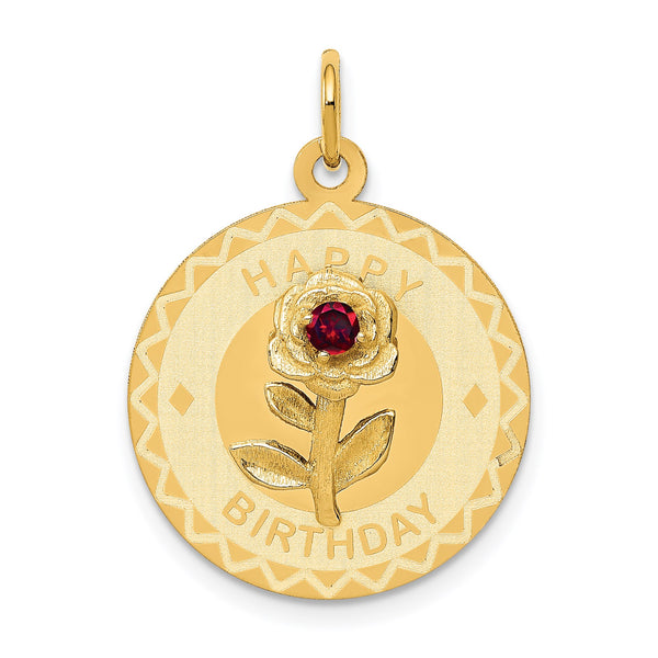 14K HAPPY BIRTHDAY Disc Charm with CZ Flower - Birthstone Company