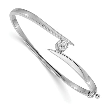 14k White Gold Complete 3/8 carat AA Diamond Hinged Oval Bangle Bracelet