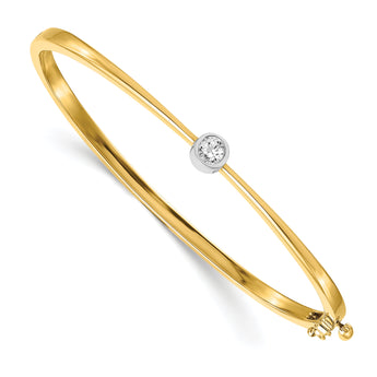 14k Two-tone Complete 1/4 carat AA Diamond Hinged Oval Bangle Bracelet