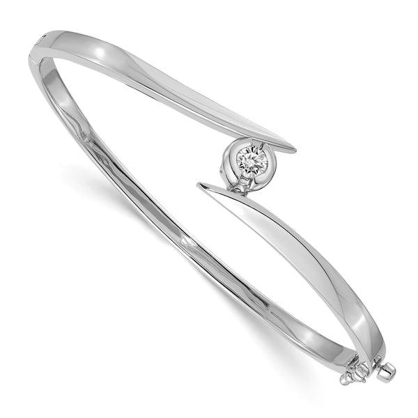 14k White Gold Complete 1/2 carat A Diamond Hinged Oval Bangle Bracelet - Birthstone Company
