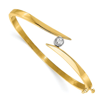 14k Two-tone Complete 1/4 carat AA Diamond Hinged Oval Bangle Bracelet