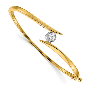 14k Two-tone Complete 1/2 carat AA Diamond Hinged Oval Bangle Bracelet