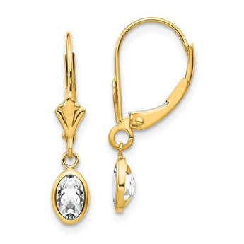 Oval Bezel April/White Topaz Leverback Earrings in 14K Yellow Gold