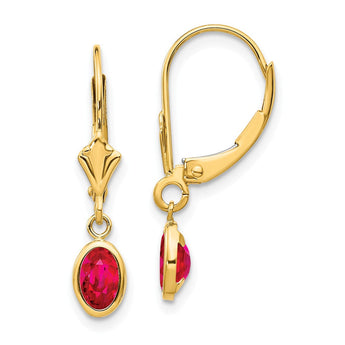 14K 6x4 Oval Bezel July/Ruby Leverback Earrings