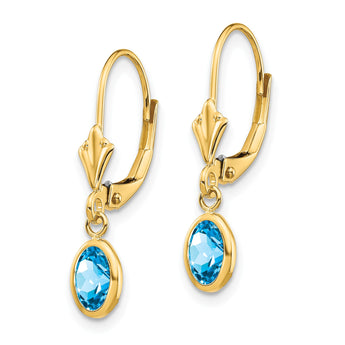 14K 6x4 Oval Bezel December/Blue Topaz Leverback Earrings - Birthstone Company