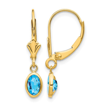 14K 6x4 Oval Bezel December/Blue Topaz Leverback Earrings - Birthstone Company